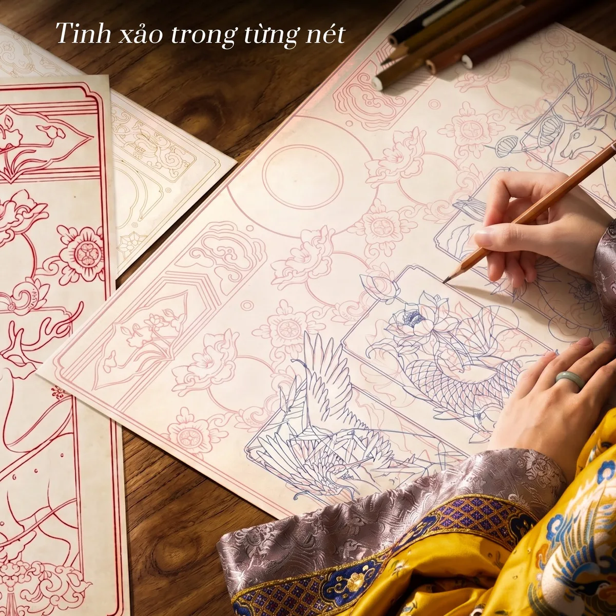 Phác thảo tay hoa văn cho hộp quà Trung Thu
