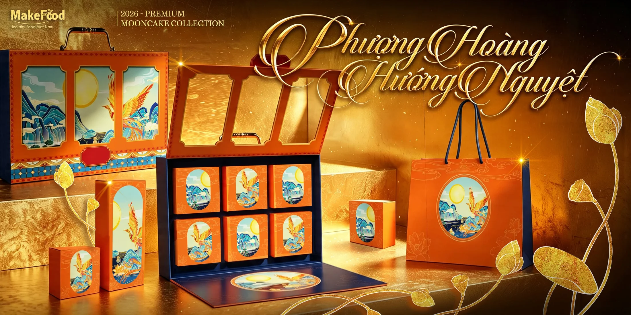 Bộ sưu tập Phượng Hoàng Hướng Nguyệt — hộp quà Trung Thu cao cấp MakeFood